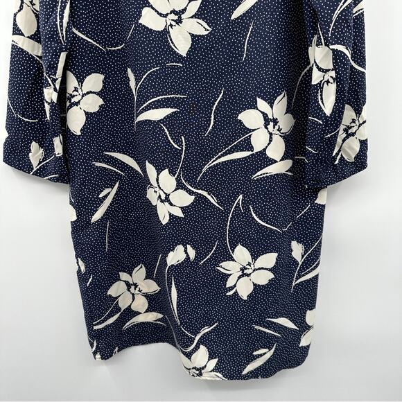 Loyd/Ford Navy Blue & Off White Floral Print Shift Dress Size 4 - Picture 3 of 9